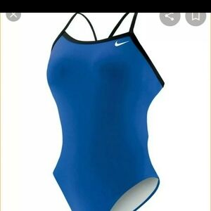 Nike Blue and Black Athletic One-Piece Swimsuit